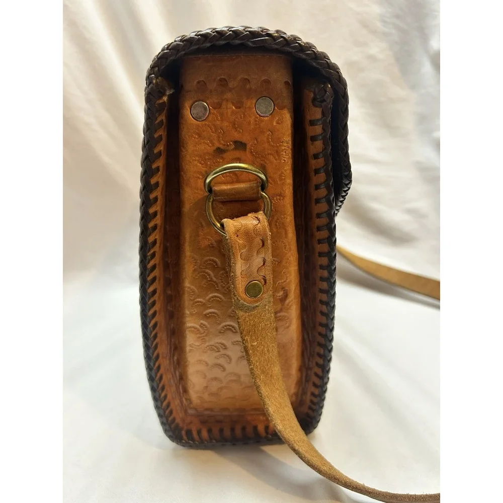 VTG Leather Hand Tooled Large Floral Shoulder Bag Boho Hippie Indie Festival 70s